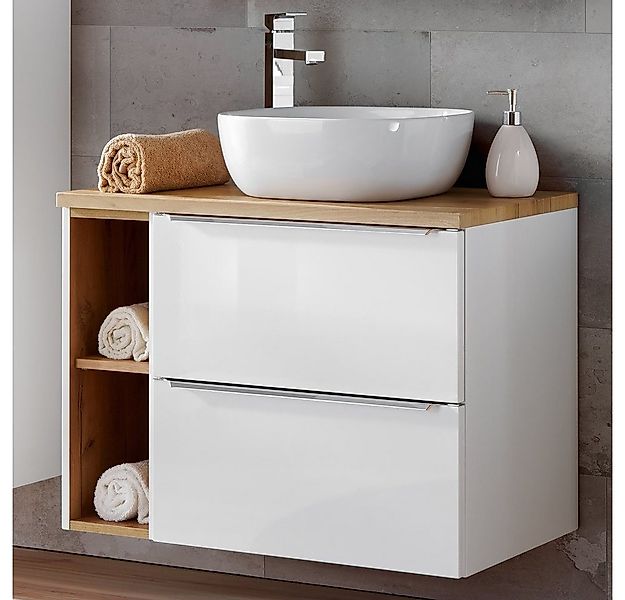 Lomadox Waschtisch TOSKANA-56, weiß mit Wotaneiche 81/74,5/46 cm günstig online kaufen