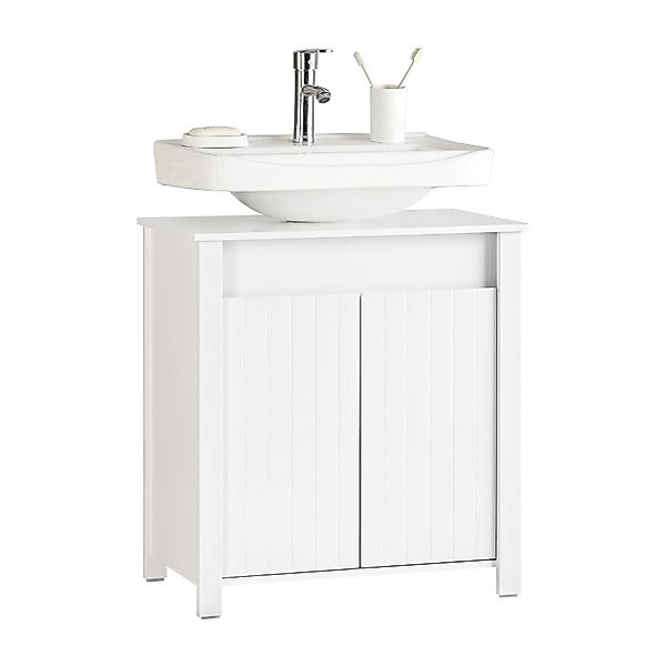 SoBuy Waschbeckenunterschrank mit 2 Türen Holz Weiß 60 cm BZR101-W günstig online kaufen