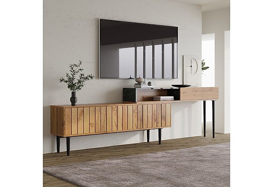 Merax Lowboard mit Tischplatte in Marmoroptik und Metallbeine, TV-Schrank s günstig online kaufen