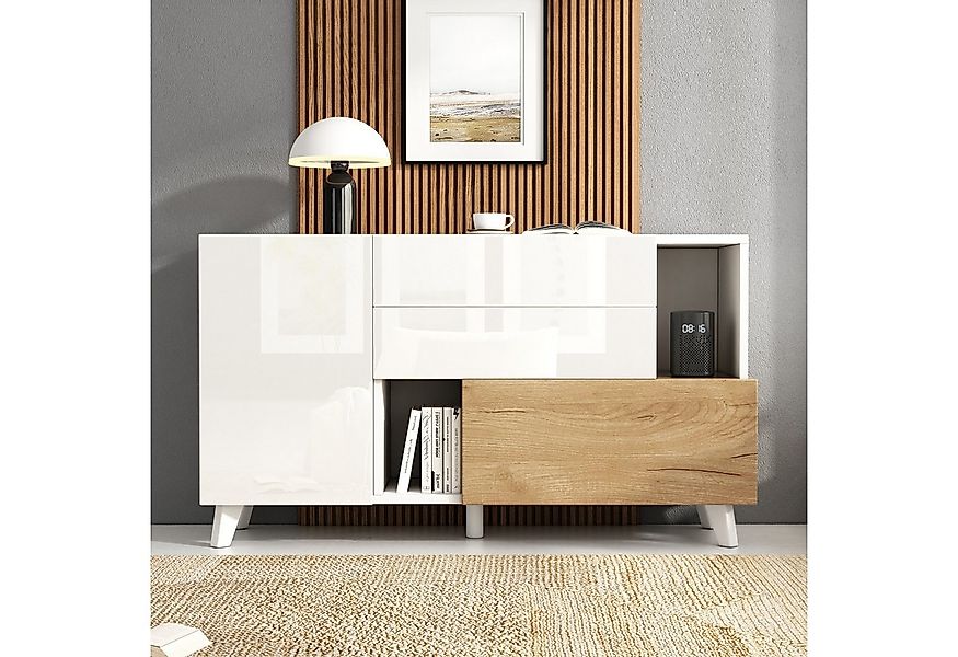Merax Sideboard in Weiß Hochglanz & Holzoptik (1 St), Buffetschrank Kommode günstig online kaufen