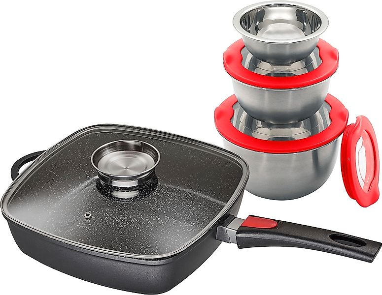 KING Bratpfanne Aluminiumguss Set, 3 Schüsseln Ø17,5/14.5/12cm mit Decken, günstig online kaufen