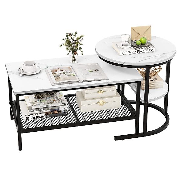 COSTWAY Couchtisch, 2er Set, Marmor, Beistelltisch günstig online kaufen