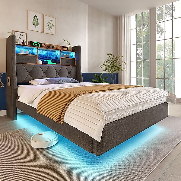 OKWISH Polsterbett mit LED-Beleuchtung, Kopfteil und günstig online kaufen