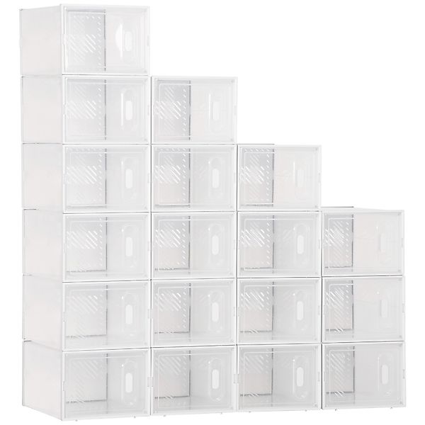 HOMCOM Schuhschrank Kunststoff mit 18 Fächern 35L x 25B x 19H cm Transparen günstig online kaufen