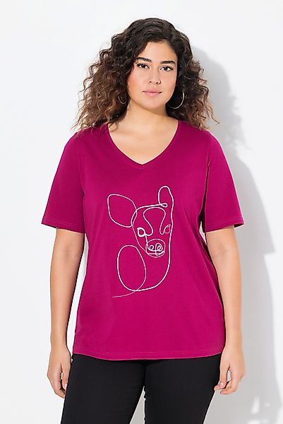 Ulla Popken T-Shirt T-Shirt Metallic-Tiermotiv V-Ausschnitt günstig online kaufen