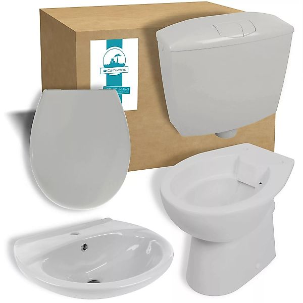 Calmwaters Stand-WC Manhattan-Grau Spülrandlos Set WC-Sitz Spülkasten Wasch günstig online kaufen
