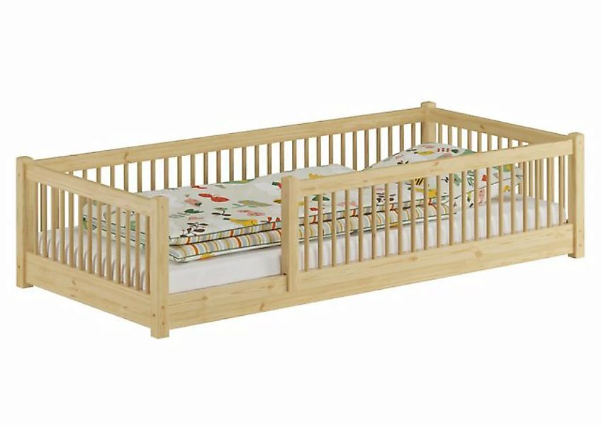 ERST-HOLZ Bett Kinderbett niedriges Bodenbett Kiefer natur 90x200 Kleinkind günstig online kaufen