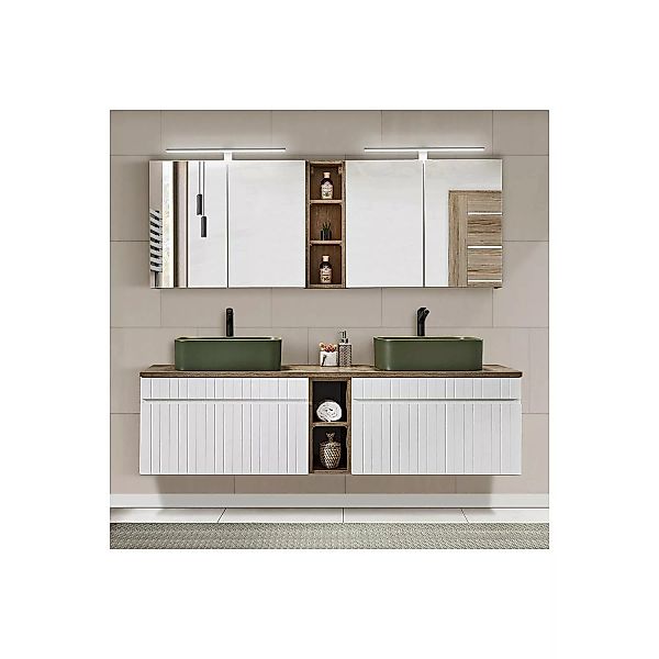 Badezimmermöbel Waschplatz Set IRAKLIO-56 in weiß matt mit Vintage Eiche Nb günstig online kaufen