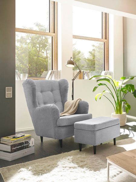 ED EXCITING DESIGN Ohrensessel "Oskar" mit Massivholzfüßen günstig online kaufen