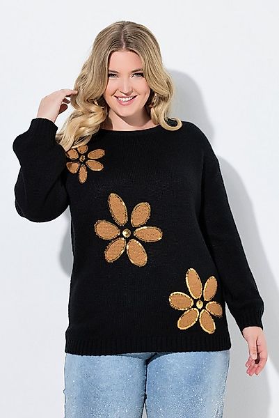 MIAMODA Strickpullover Pullover Loose Fit Pailletten-Blüten günstig online kaufen