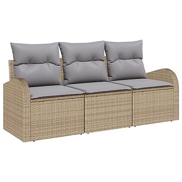 vidaXL Loungesofa 3-tlg. Garten-Sofagarnitur mit Kissen Beige Poly Rattan, günstig online kaufen