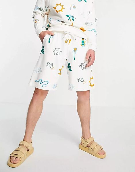 ASOS DESIGN – Oversize-Shorts aus Bio-Jersey mit durchgängigem Print, Kombi günstig online kaufen