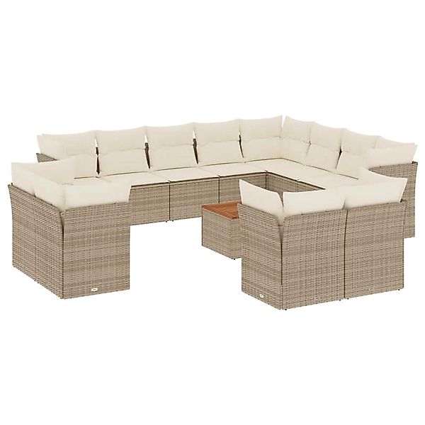 vidaXL 13-Tlg Garten-Sofagarnitur mit Kissen Beige Poly Rattan 3256282 günstig online kaufen