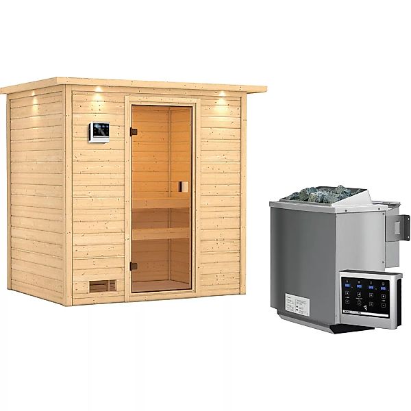 Woodfeeling Sauna Selena inkl. 9 kW Bio-Ofen mit ext. Strg., LED-Dachkranz günstig online kaufen
