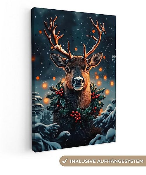 OneMillionCanvasses® Leinwandbild Hirsch - Weihnachten - Winter - Schnee - günstig online kaufen
