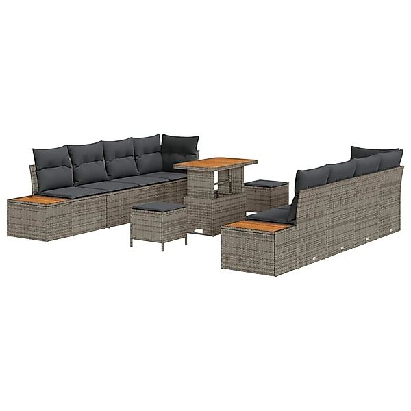 vidaXL Garten-Sofa-Set mit Kissen 11-Tlg Grau Poly Rattan 3362893 günstig online kaufen