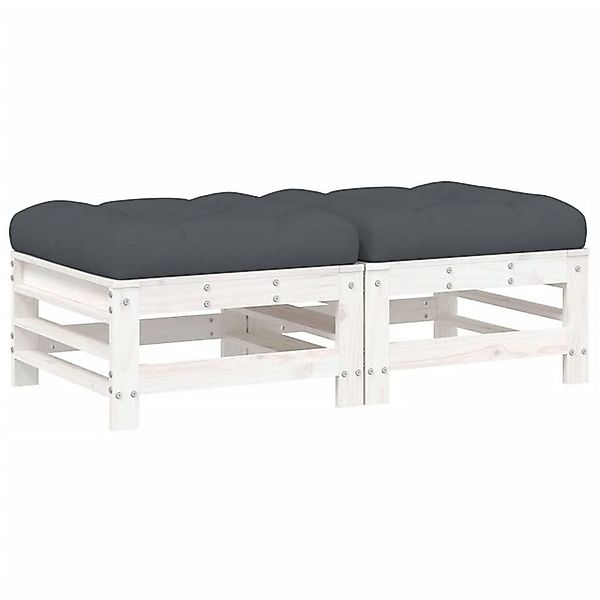 vidaXL Sofaelement Gartenhocker mit Kissen 2 Stk. Weiß Massivholz Kiefer (1 günstig online kaufen