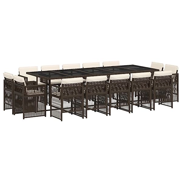 vidaXL 15-Tlg Garten-Essgruppe mit Kissen Braun Poly Rattan 3211053 günstig online kaufen