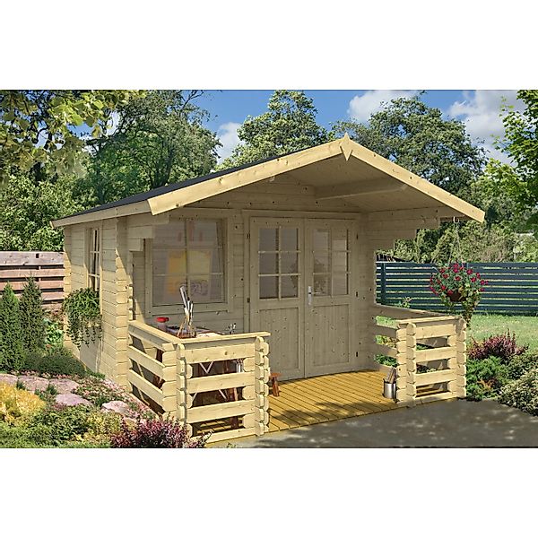 Lasita Holz-Gartenhaus Lola 2 Natur 340,4 cm x 470 cm mit Anbaudach günstig online kaufen