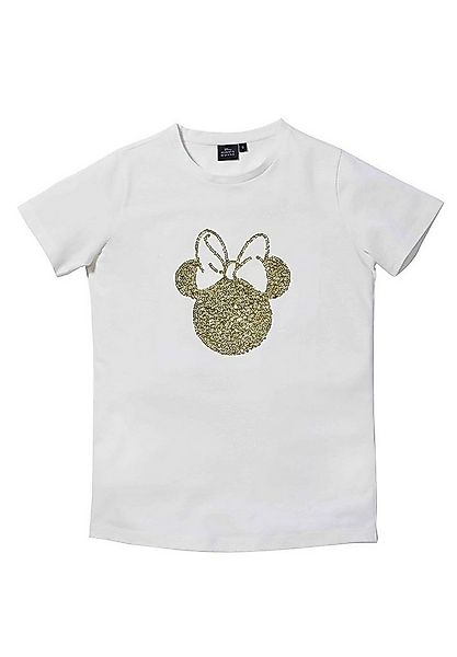 ONOMATO! T-Shirt Minnie Mouse T-Shirt Damen Weiß Oberteil Pailletten besetz günstig online kaufen