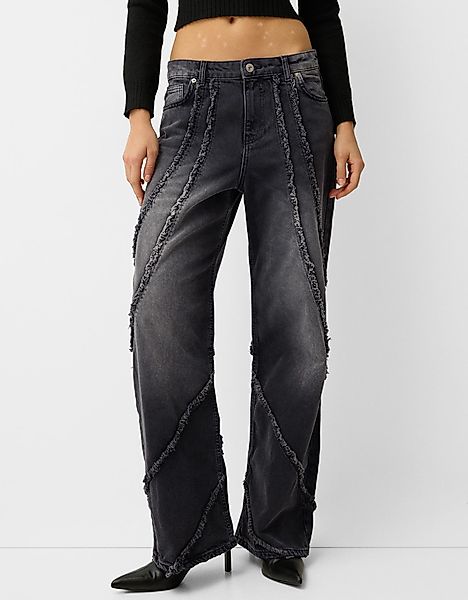 Bershka Jeans Im Baggy-Hosen-Stil Mit Fransen Damen 44 Schwarz günstig online kaufen