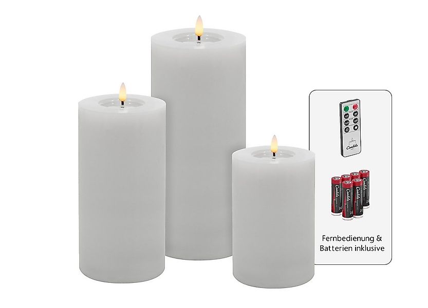 LC Home LED-Kerze Candela Lights LED Kerzen 3er Set Winter Weiß glatt Echtw günstig online kaufen