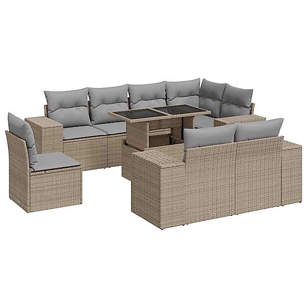 vidaXL 9-Tlg Garten-Sofagarnitur mit Kissen Beige Poly Rattan 3326820 günstig online kaufen