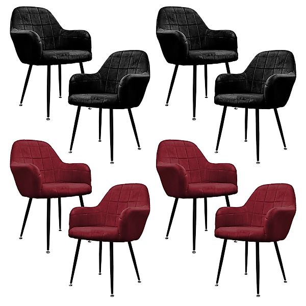 ECD Germany 8Er Set Esszimmerstühle Schwarz-Bordeaux Samtbezug Metall günstig online kaufen