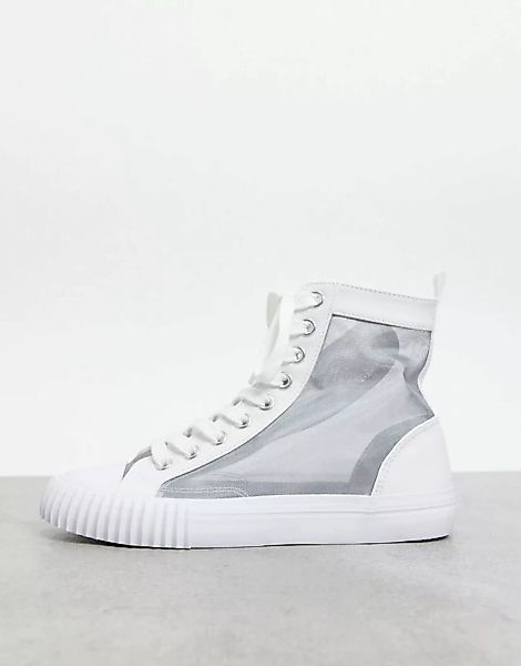ASOS DESIGN – Deeper – Hohe Sneaker mit Netzstoff in Weiß günstig online kaufen