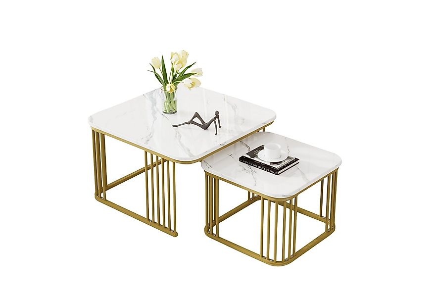 Merax Couchtisch im Marmoroptik mit Metallrahmen (2er Set), Beistelltisch h günstig online kaufen