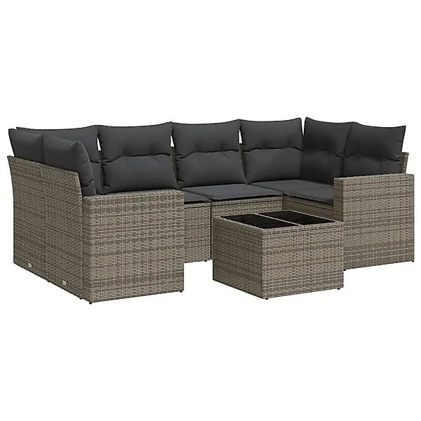 vidaXL 7-Tlg Garten-Sofagarnitur mit Kissen Grau Poly Rattan 3251057 günstig online kaufen