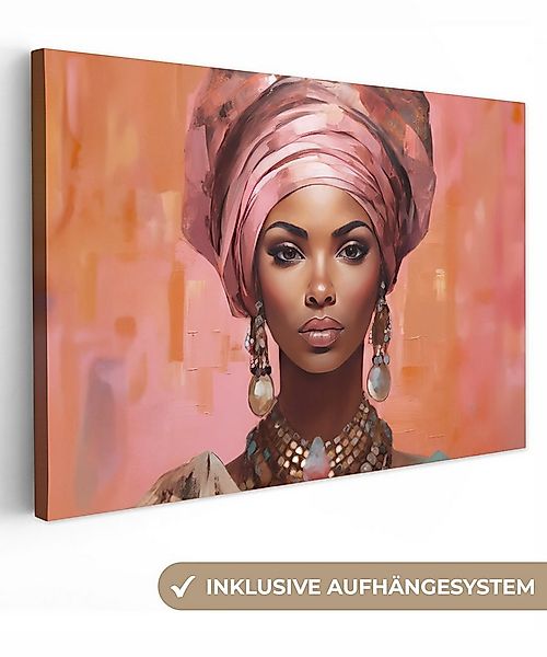 OneMillionCanvasses® Leinwandbild Kunst - Frau - Rosa - Schmuck - Porträt, günstig online kaufen