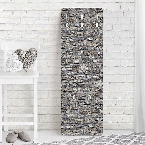 Wandgarderobe Holzpaneel Naturstein Tapete Alte Steinmauer günstig online kaufen