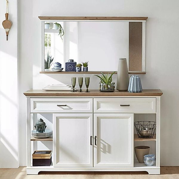 Landhaus Sideboard & Spiegel JÜLICH-36 in Pinie weiß und Artisan Eiche Nb. günstig online kaufen