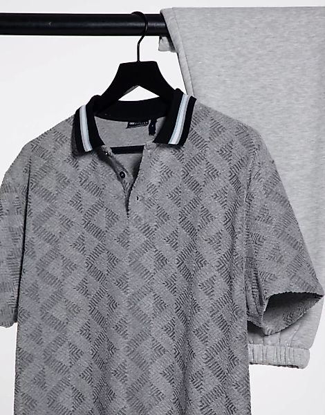 ASOS DESIGN – Lässiges Polohemd aus strukturiertem Frottee in Grau günstig online kaufen