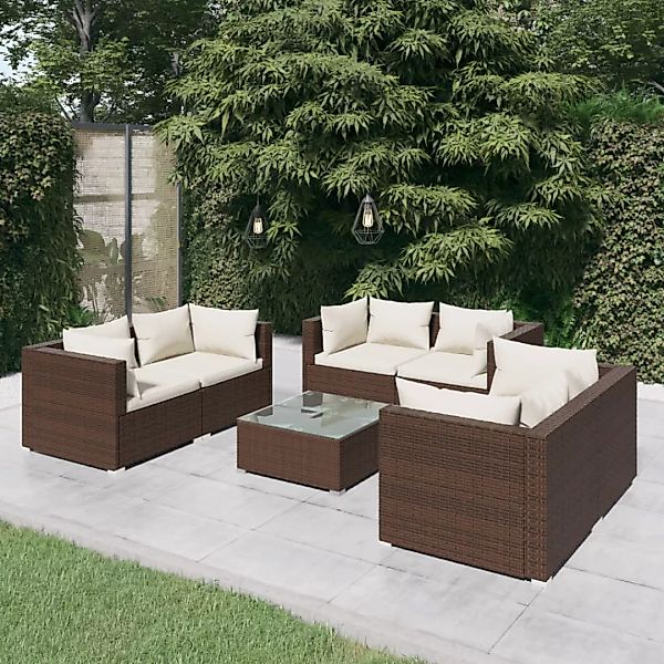 Vidaxl 7-tlg. Garten-lounge-set Mit Kissen Poly Rattan Braun günstig online kaufen