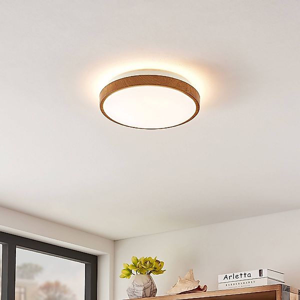 Lindby LED-Deckenleuchte Mendosa, rund, Holz hell, Ø 30 cm günstig online kaufen
