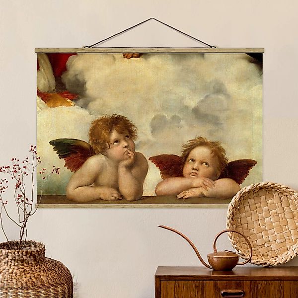 Stoffbild Kunstdruck mit Posterleisten - Querformat Raffael - Zwei Engel günstig online kaufen