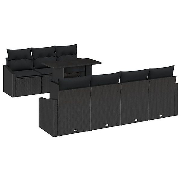 vidaXL Loungesofa 8-teiliges Garten-Sofa-Set mit Kissen Schwarz Poly Rattan günstig online kaufen