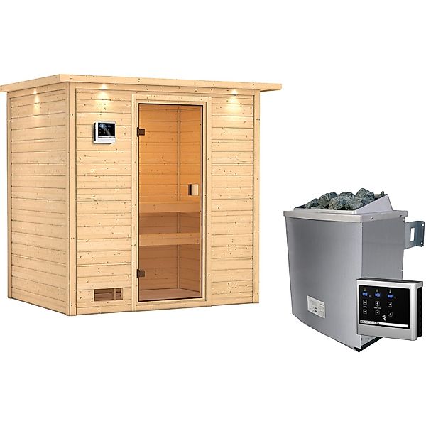 Woodfeeling Sauna Selena inkl. 9 kW Ofen mit ext. Strg., LED-Dachkranz günstig online kaufen