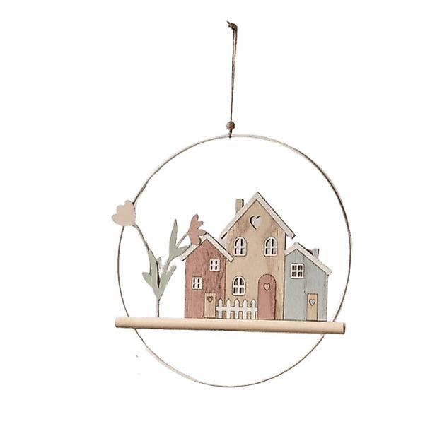 Home-trends24.de Dekohänger Haus Deko Ring Hänger Blume Wand Holz Metall Fe günstig online kaufen