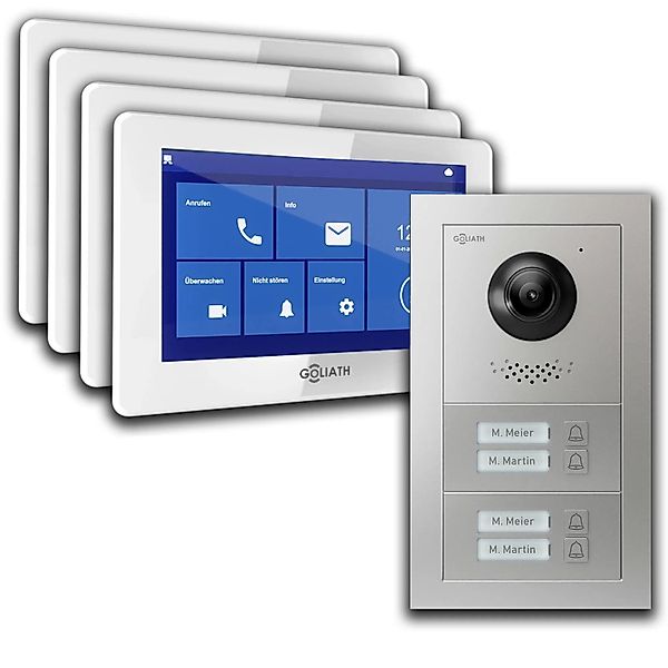 Goliath Basic Line 4-Familienhaus Video Türsprechanlage Monitor Weiß - Silb günstig online kaufen