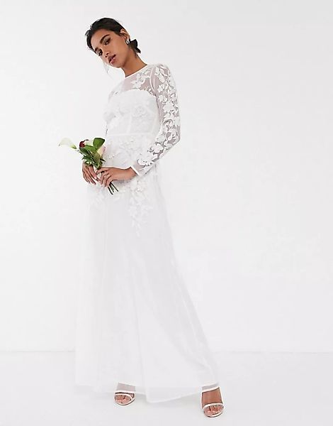 ASOS EDITION – Hochzeitskleid mit Netzstoff und Blumenstickerei-Weiß günstig online kaufen