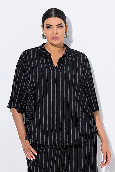 Ulla Popken Hemdbluse Jerseybluse Streifen Hemdkragen günstig online kaufen