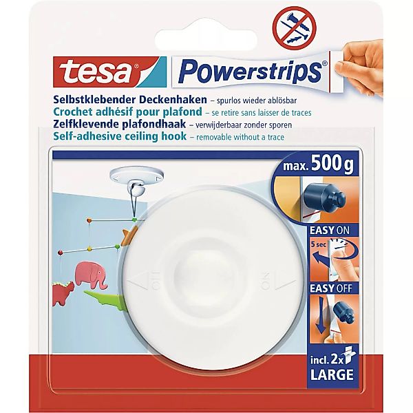 Tesa Powerstrips Deckenhaken Weiß mit 2 x Powerstrips Large günstig online kaufen