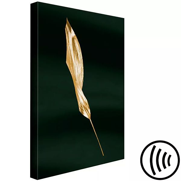 Bild auf Leinwand Geknicktes Blatt aus Gold - botanisches Motiv auf grünem günstig online kaufen