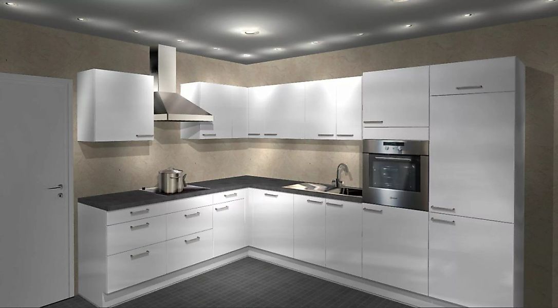 Einbauküche MANKAECO 90 Weiß Hochglanz - Schränke montiert/ Eck-Küchenzeile günstig online kaufen