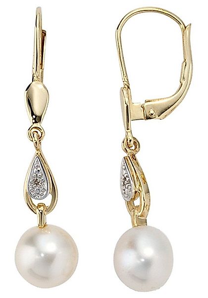 JOBO Perlenohrringe, 585 Gold mit 2 Diamanten und Süßwasser-Zuchtperlen günstig online kaufen