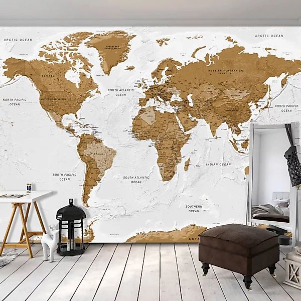 Selbstklebende Fototapete - World Map: White Oceans günstig online kaufen
