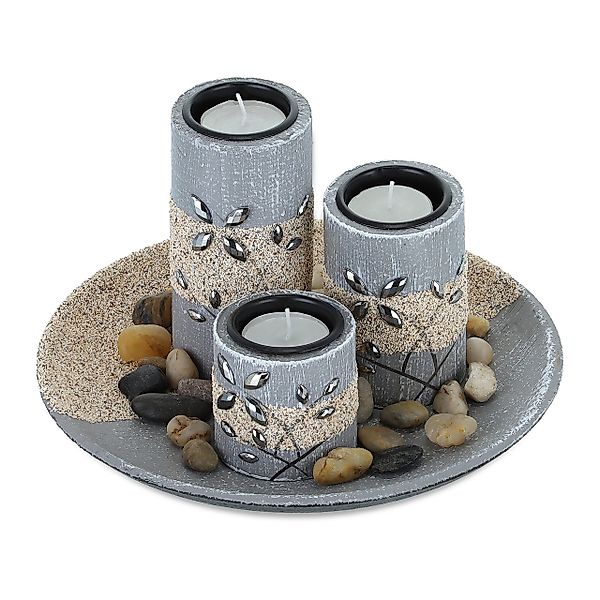 relaxdays Teelichthalter mit Tablett Teelichthalter Set günstig online kaufen